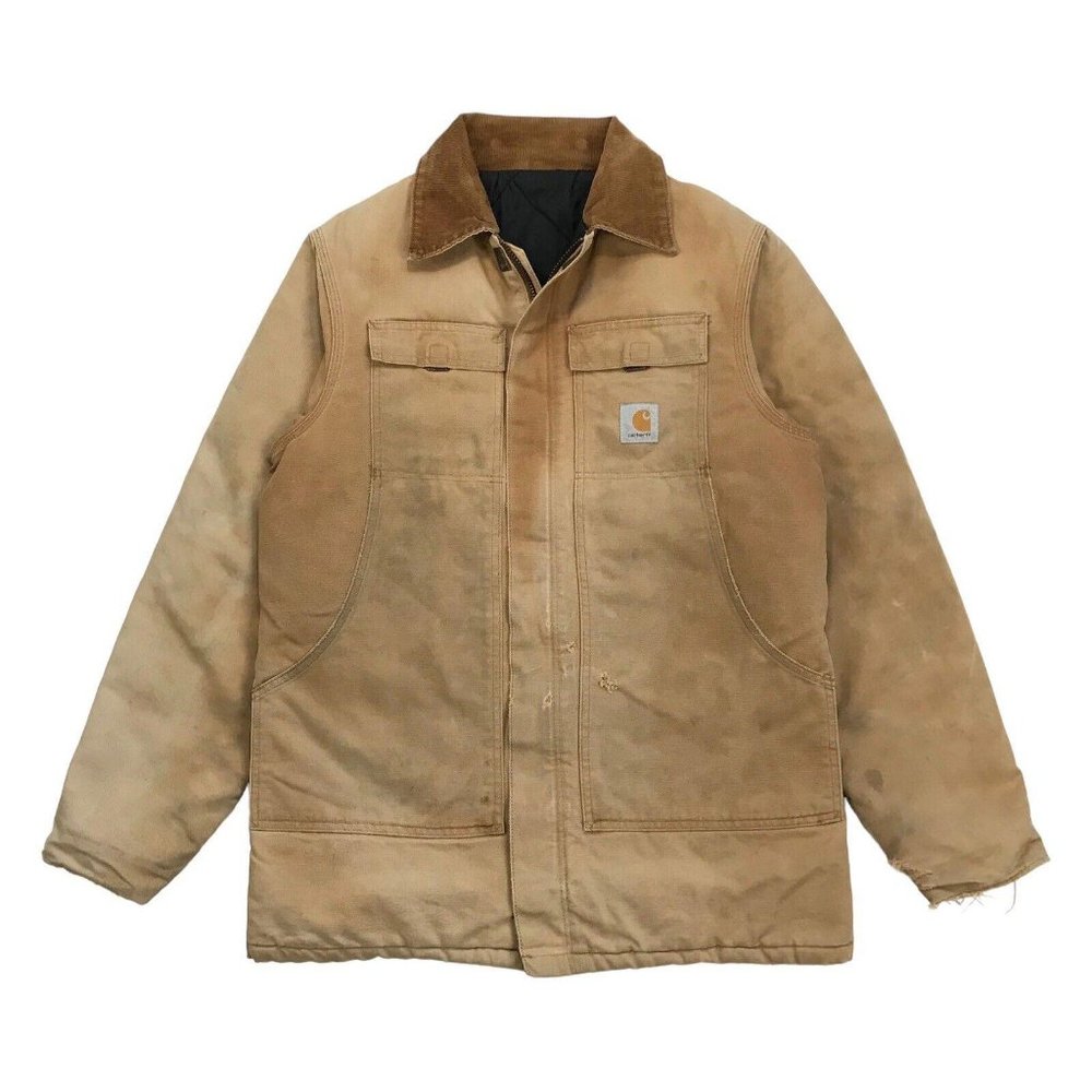 VINTAGE CARHARTT C03 QUILT LINED JACKET MEDIUM M BEIGE DUCK CANVAS CHORE USA 90s